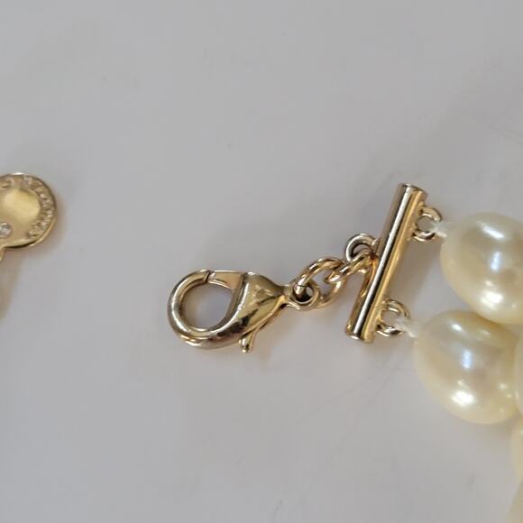 Vintage Pearl Necklace Double Strand with Rhinestone Clasp Cream White 16 Inch - Picture 8 of 10